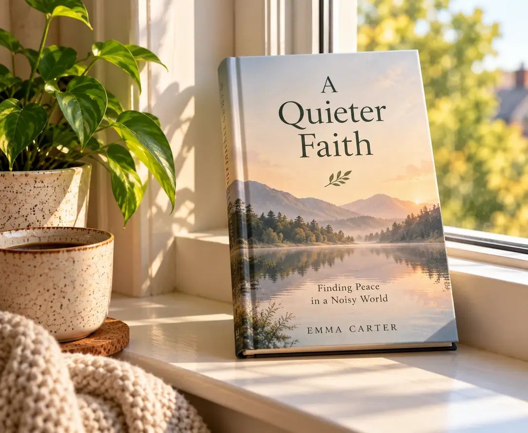 Finished hardcover book displayed on a sunlit windowsill