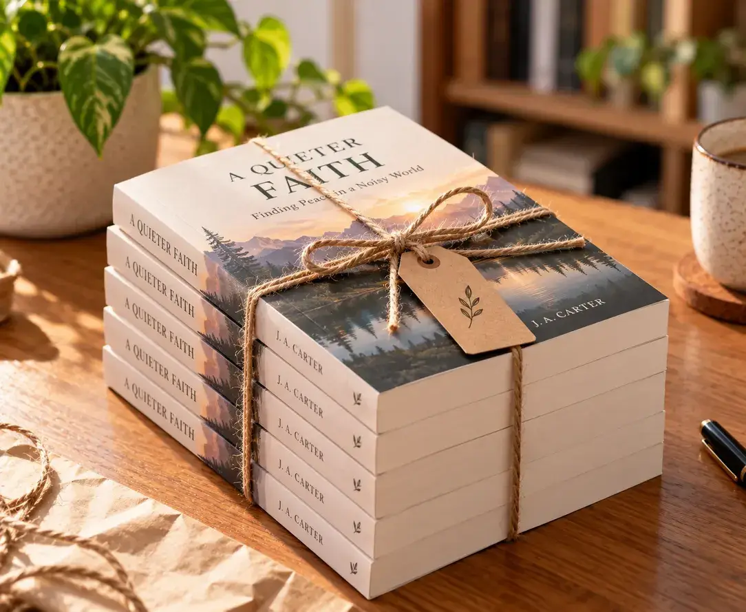 Stack of paperback books tied with twine, ready for church and ministry orders